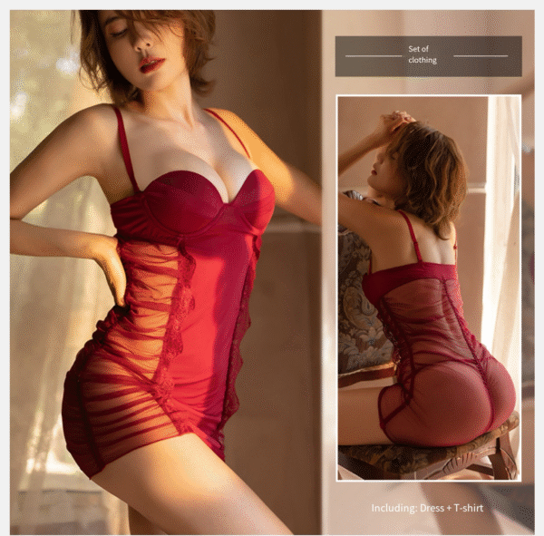 Sexy ice silk slippery nightgown